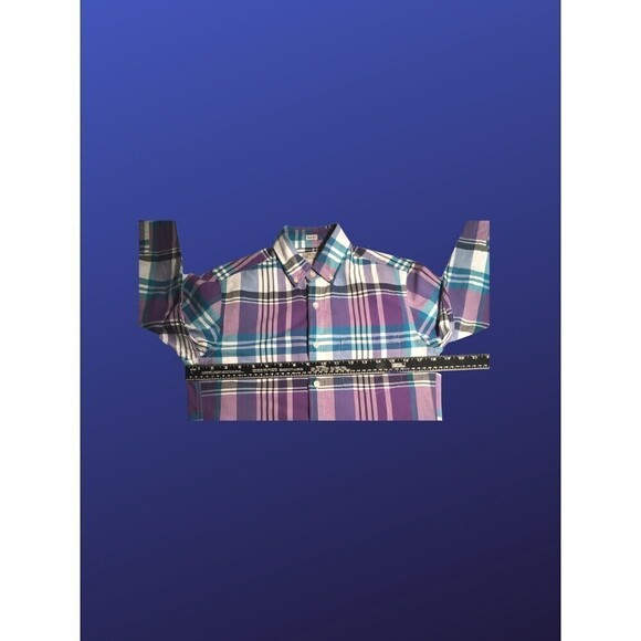 J. CREW Summer Plaid Shirt, 100% Cotton, WHITE/AQUA/PURPLE/BLACK, Size XS, NWOT - Picture 4 of 8